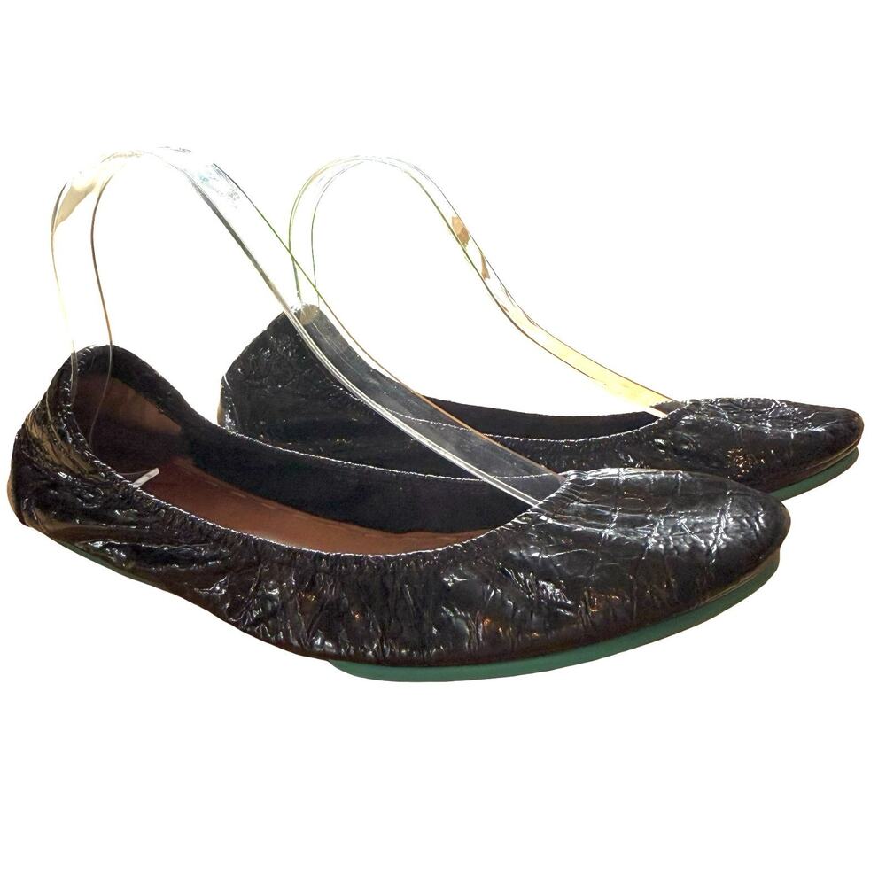 Tieks Gavrieli Obsidian Black Patent Leather Croc Textured Ballet Flats Shoes 12